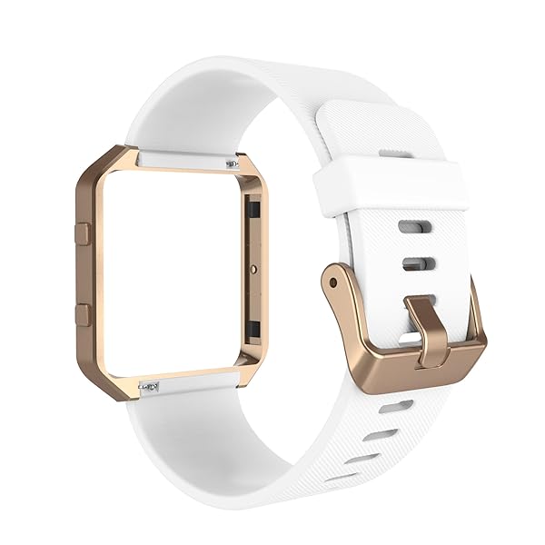 Simpeak Simpeak Silicone Band for Fitbit Blaze Smartwatch with Metal Frame Replacement in White Rose Gold for Men and Women Large Size - View 3 of 8