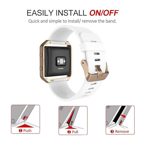 Simpeak Simpeak Silicone Band for Fitbit Blaze Smartwatch with Metal Frame Replacement in White Rose Gold for Men and Women Large Size - View 7 of 8