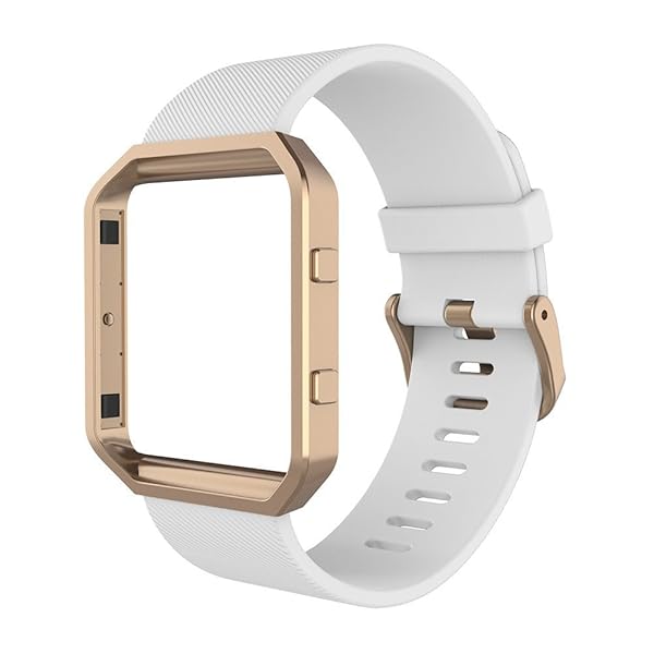 Simpeak Silicone Band for Fitbit Blaze Smartwatch with Metal Frame Replacement in White Rose Gold for Men and Women Large Size