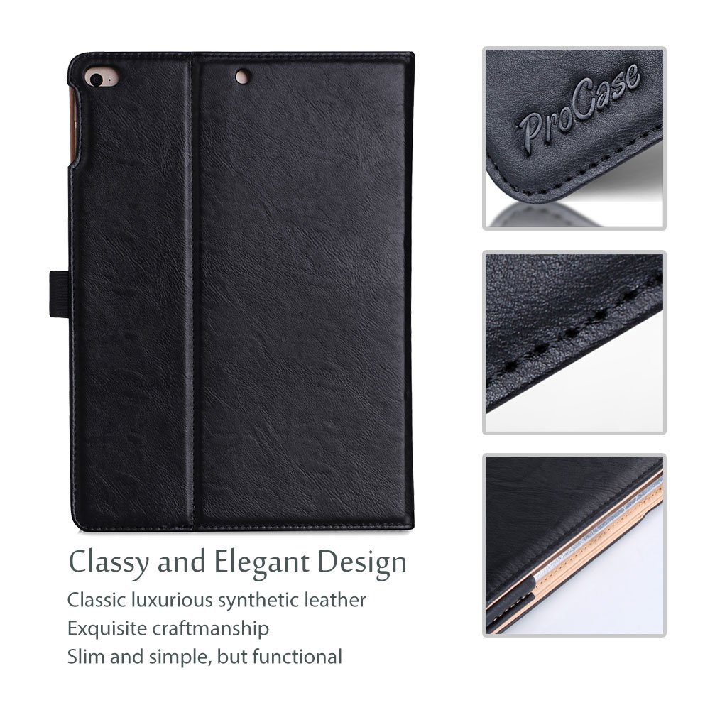 ProCase ProCase iPad 9.7 Inch Case for 6th 5th Generation Air 2 Air 1 Premium Leather Folio Multi-Angle Stand Cover with Front Pocket Black - View 5 of 7