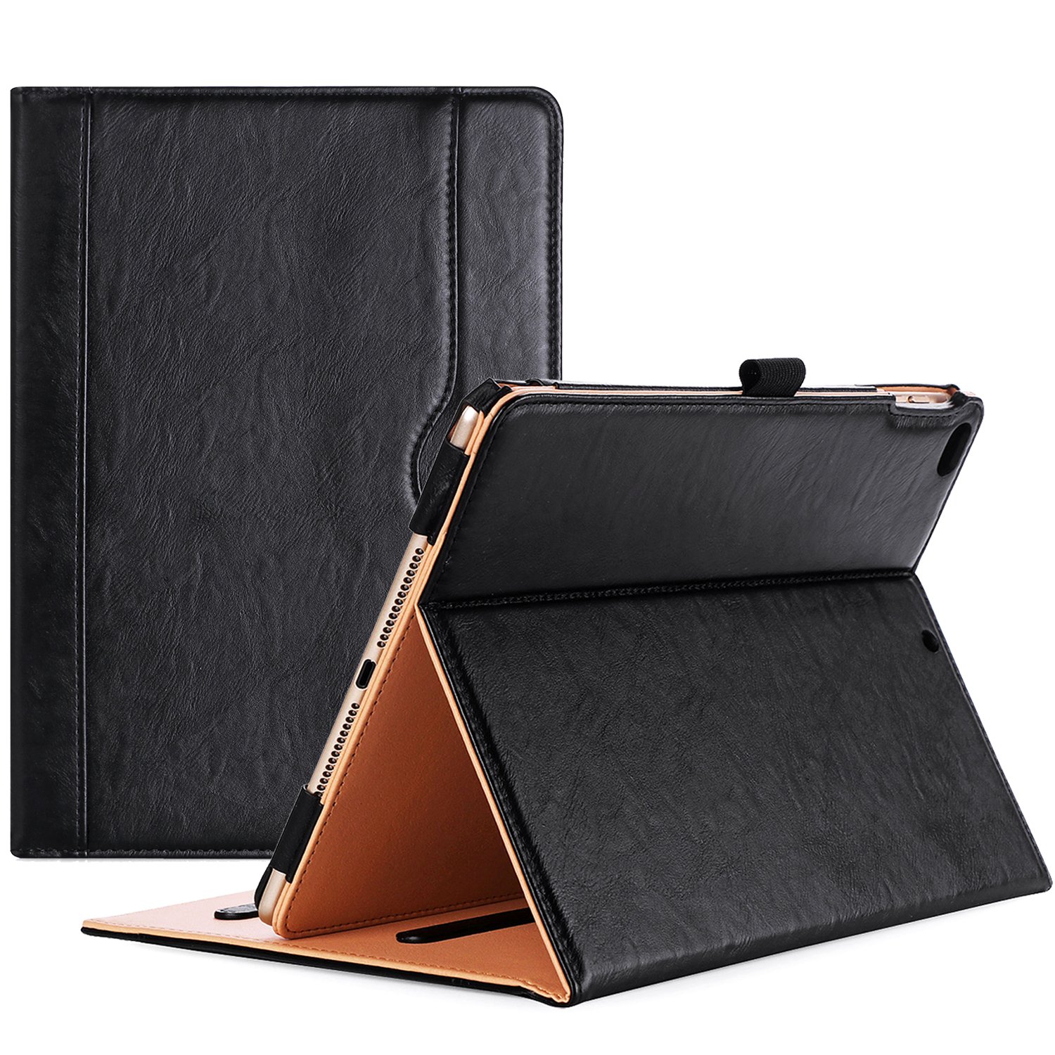 ProCase iPad 9.7 Inch Case for 6th 5th Generation Air 2 Air 1 Premium Leather Folio Multi-Angle Stand Cover with Front Pocket Black