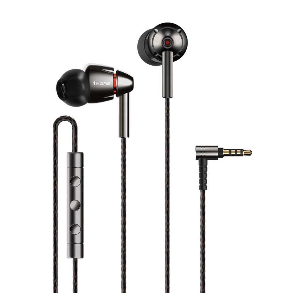 1MORE Quad Driver In-Ear Earphones: Hi-Res Sound, Warm Bass & Mic for Smartphones/PC/Tablets - Silver/Gray