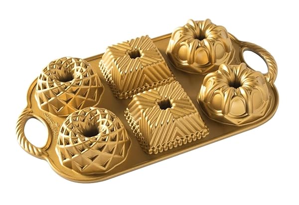 Nordic Ware Nordic Ware Geo Bundtlette Pan - 3.5 Cups, Gold Finish for Perfect Mini Bundt Cakes