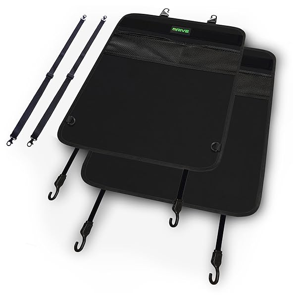 DRIVE AUTO PRODUCTS DRIVE AUTO PRODUCTS: 2 Pack Reversible Car Seat Back Protectors - Durable Black Kick Mats