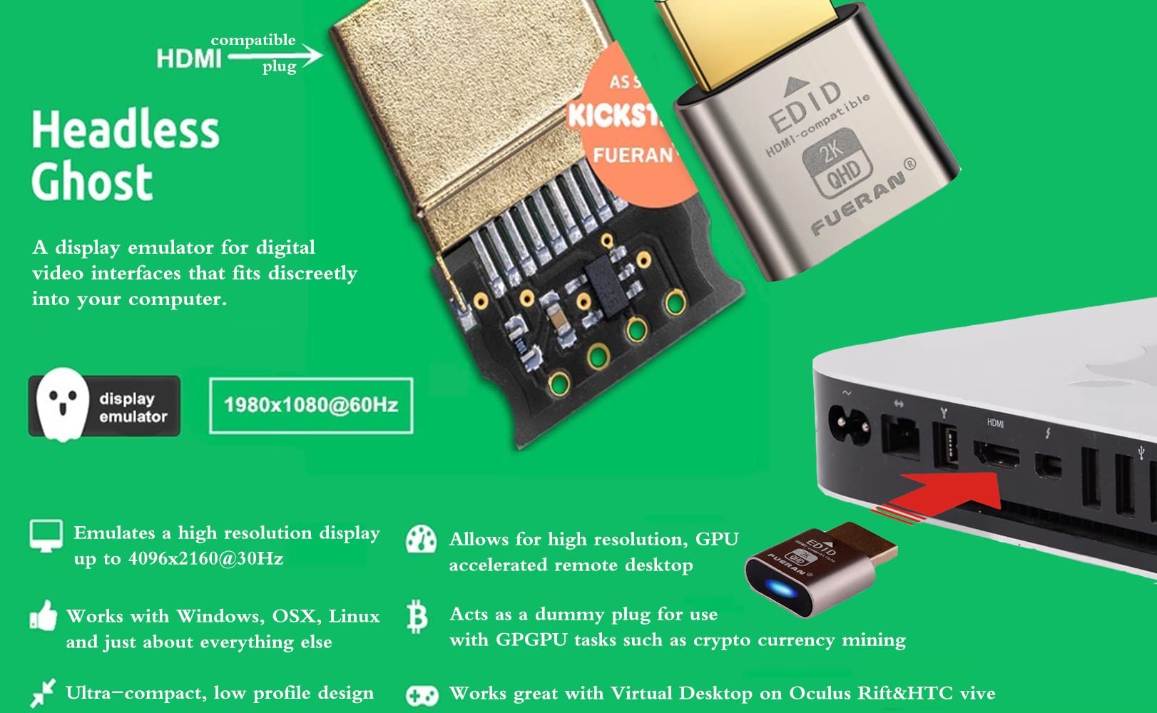 HDMI Dummy Plug Headless Ghost Display Emulator 1920x1080 60Hz New Generation 3 Pack - View 2 of 8