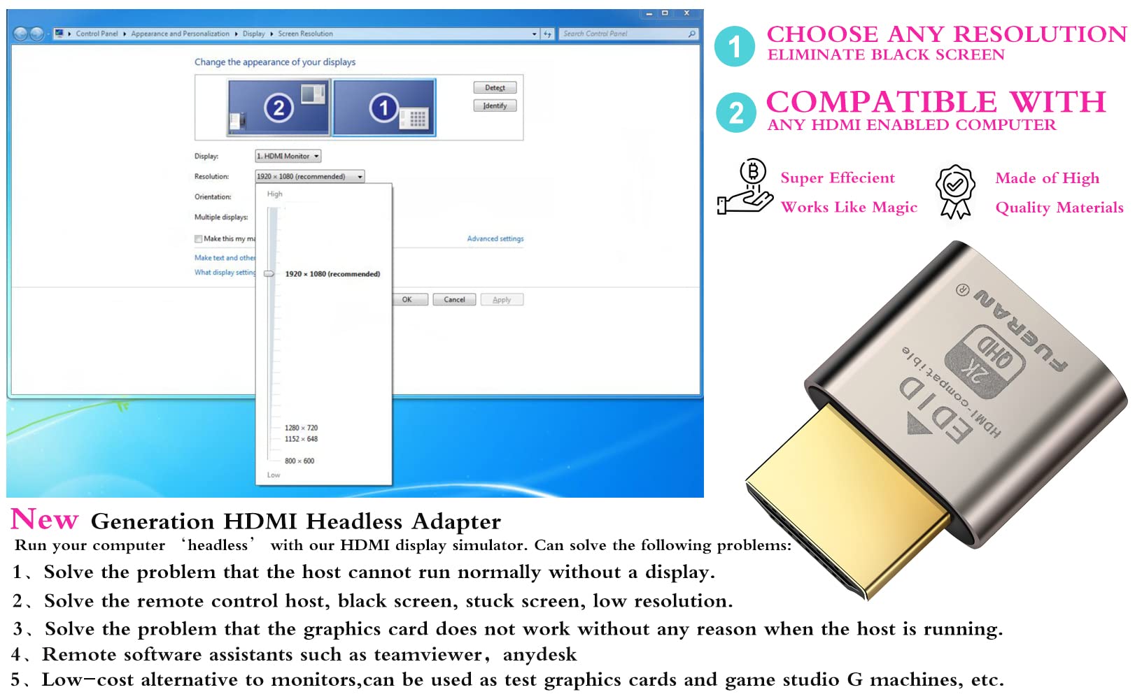 HDMI Dummy Plug Headless Ghost Display Emulator 1920x1080 60Hz New Generation 3 Pack - View 8 of 8