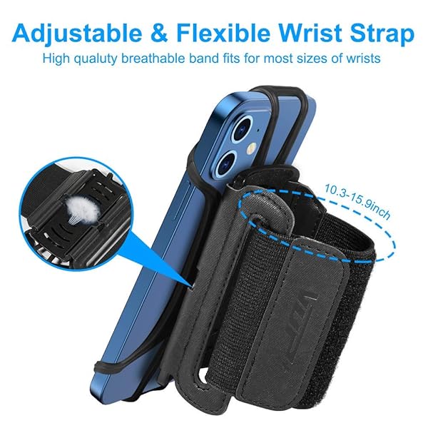 VUP VUP Wristband Phone Holder, 360Â° Rotatable Forearm Armband for iPhone 15/14/13/Pro Max/Pro/Mini/12/11/SE 2020/Xs/XR/X/8/7/Plus, Fits All 4-6.7 Inch Smartphones (Black-Small) - View 6 of 9