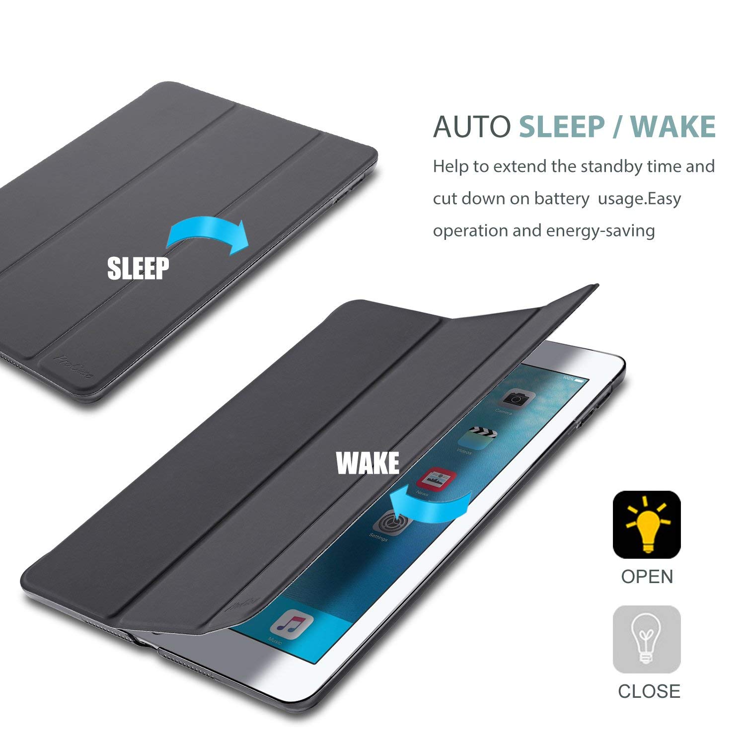 ProCase Ultra Slim Lightweight Stand Case for 2017 iPad 9.7 Inch with Translucent Frosted Back and Auto Sleep Wake in Space Gray - View 7 of 8