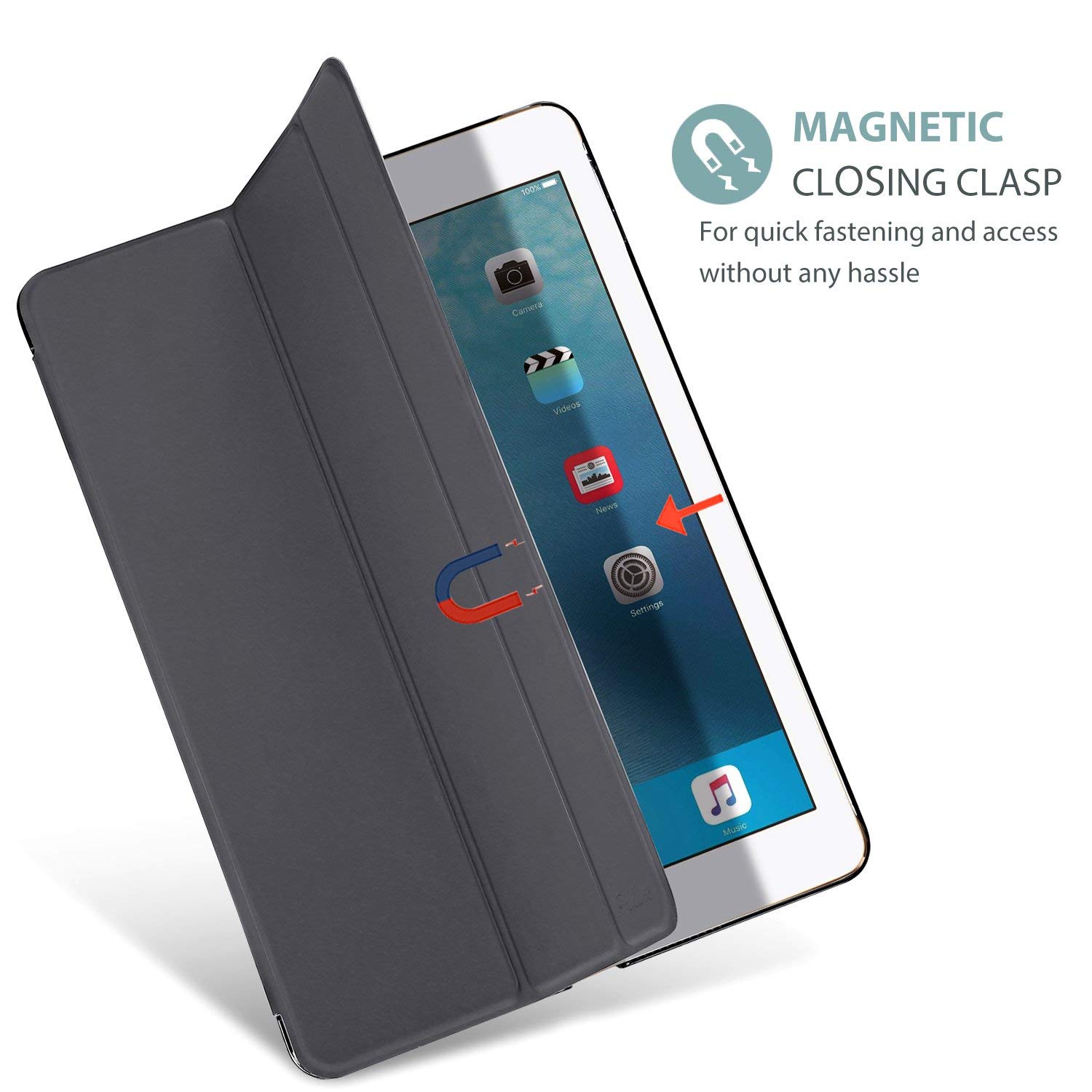 ProCase Ultra Slim Lightweight Stand Case for 2017 iPad 9.7 Inch with Translucent Frosted Back and Auto Sleep Wake in Space Gray - View 8 of 8