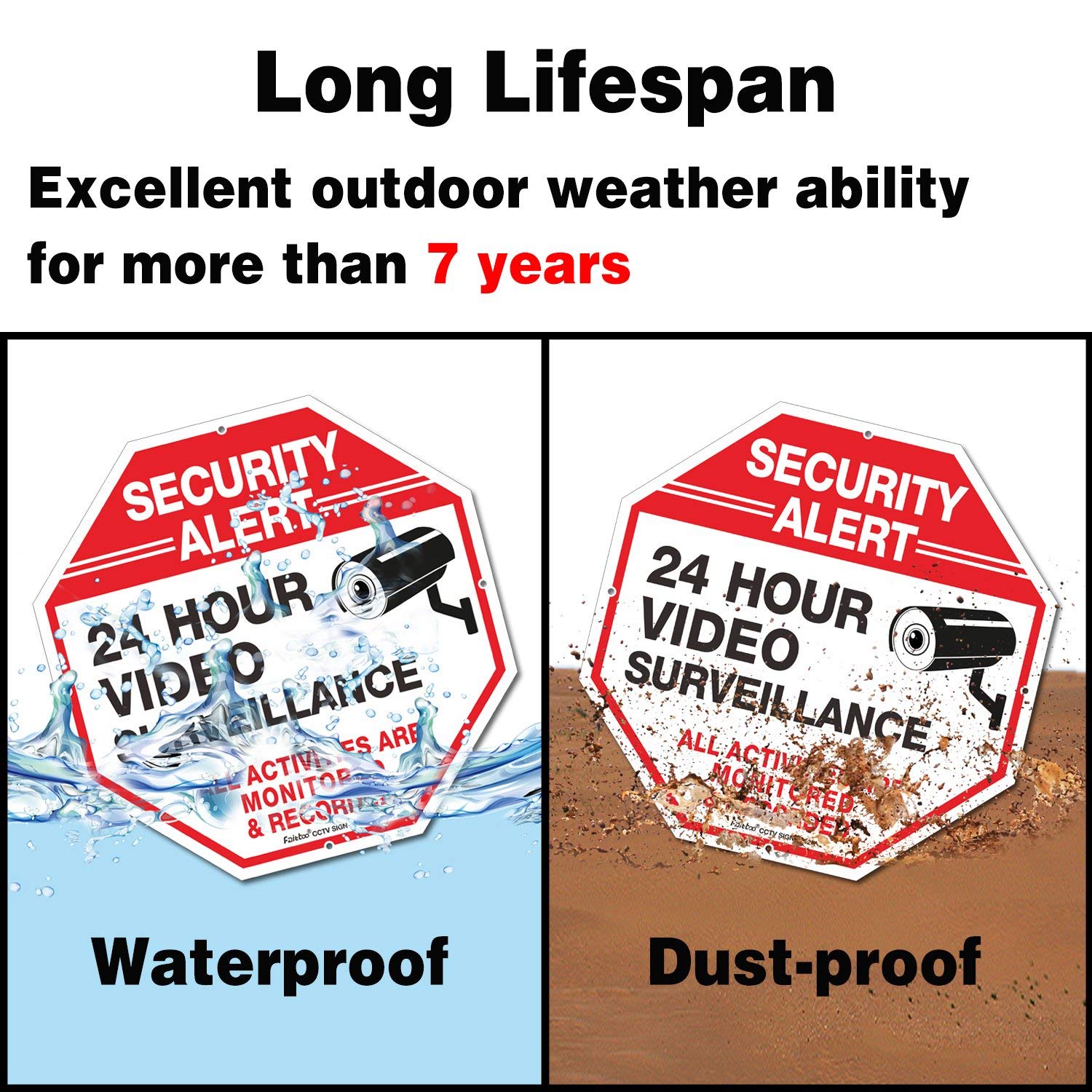 Faittoo 2 Pack Video Surveillance Sign 10x10 Rust Free Aluminum Security Warning Reflective Metal Signs for Home Business CCTV Indoor Outdoor Use - View 4 of 7