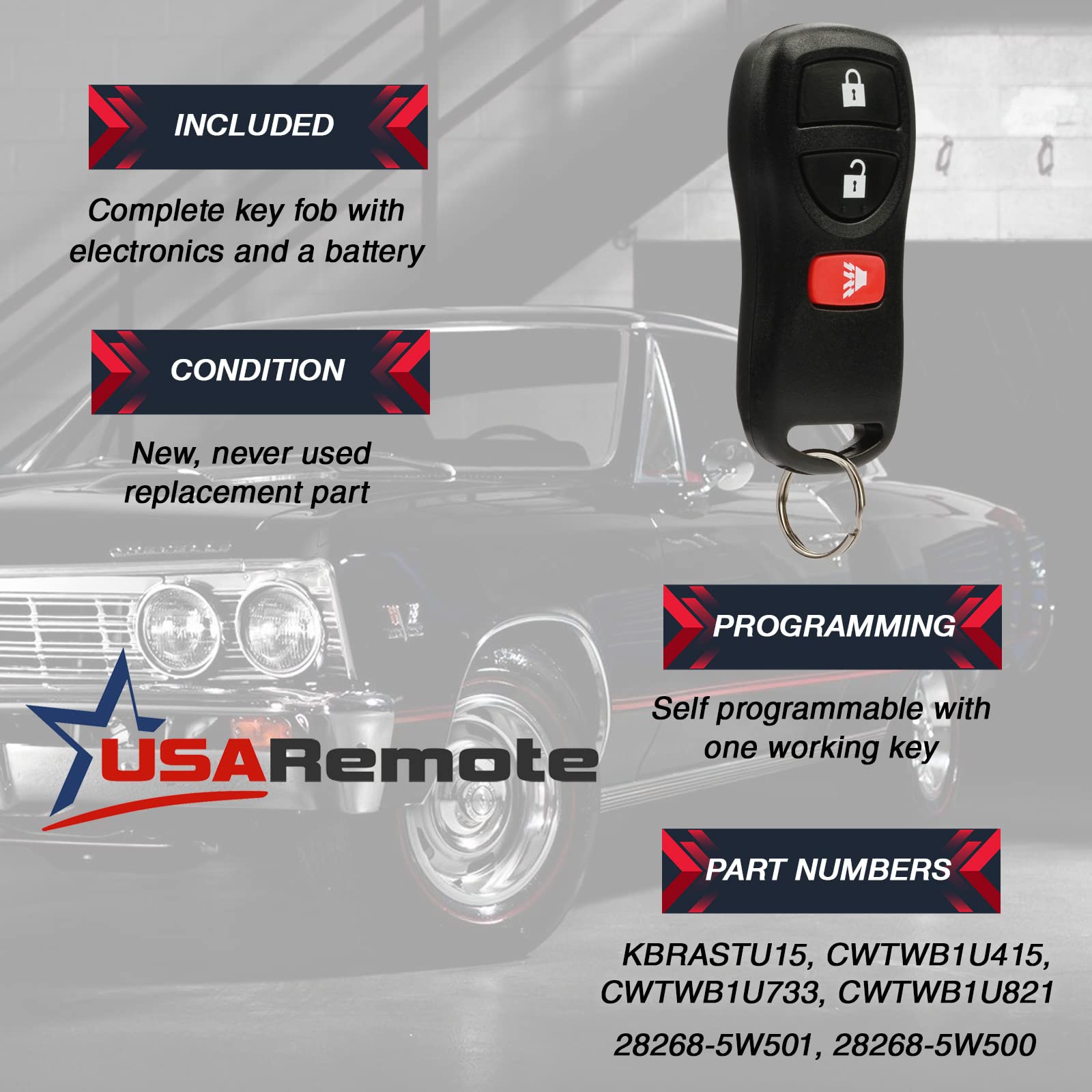 Car Key Fob Keyless Entry Remote with Ignition Key for Nissan Infiniti KBRASTU15 3 Button - View 3 of 9