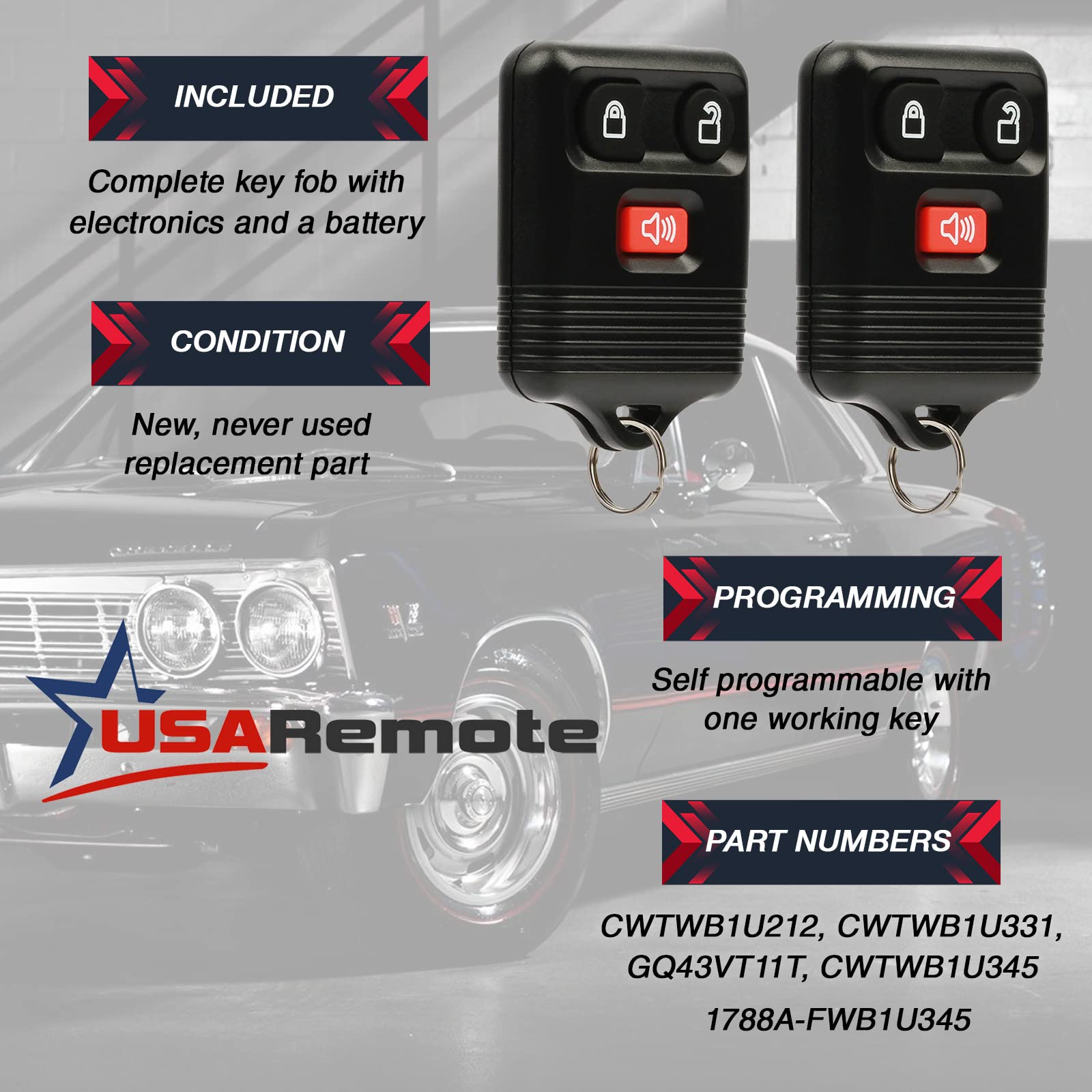 Car Key Fob Keyless Entry Remote for Ford Lincoln Mercury Mazda Set of 2 with Ignition Key 3-button Models CWTWB1U331 GQ43VT11T CWTWB1U345 - View 3 of 9