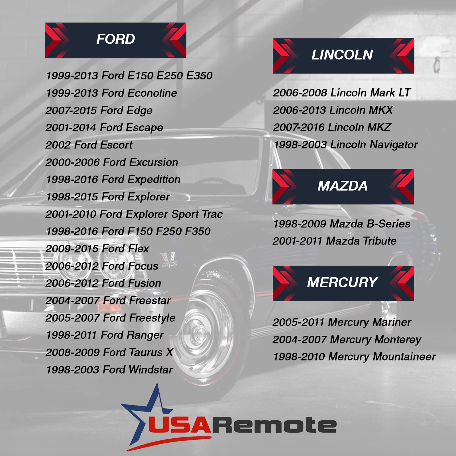 Car Key Fob Keyless Entry Remote for Ford Lincoln Mercury Mazda Set of 2 with Ignition Key 3-button Models CWTWB1U331 GQ43VT11T CWTWB1U345 - View 4 of 9