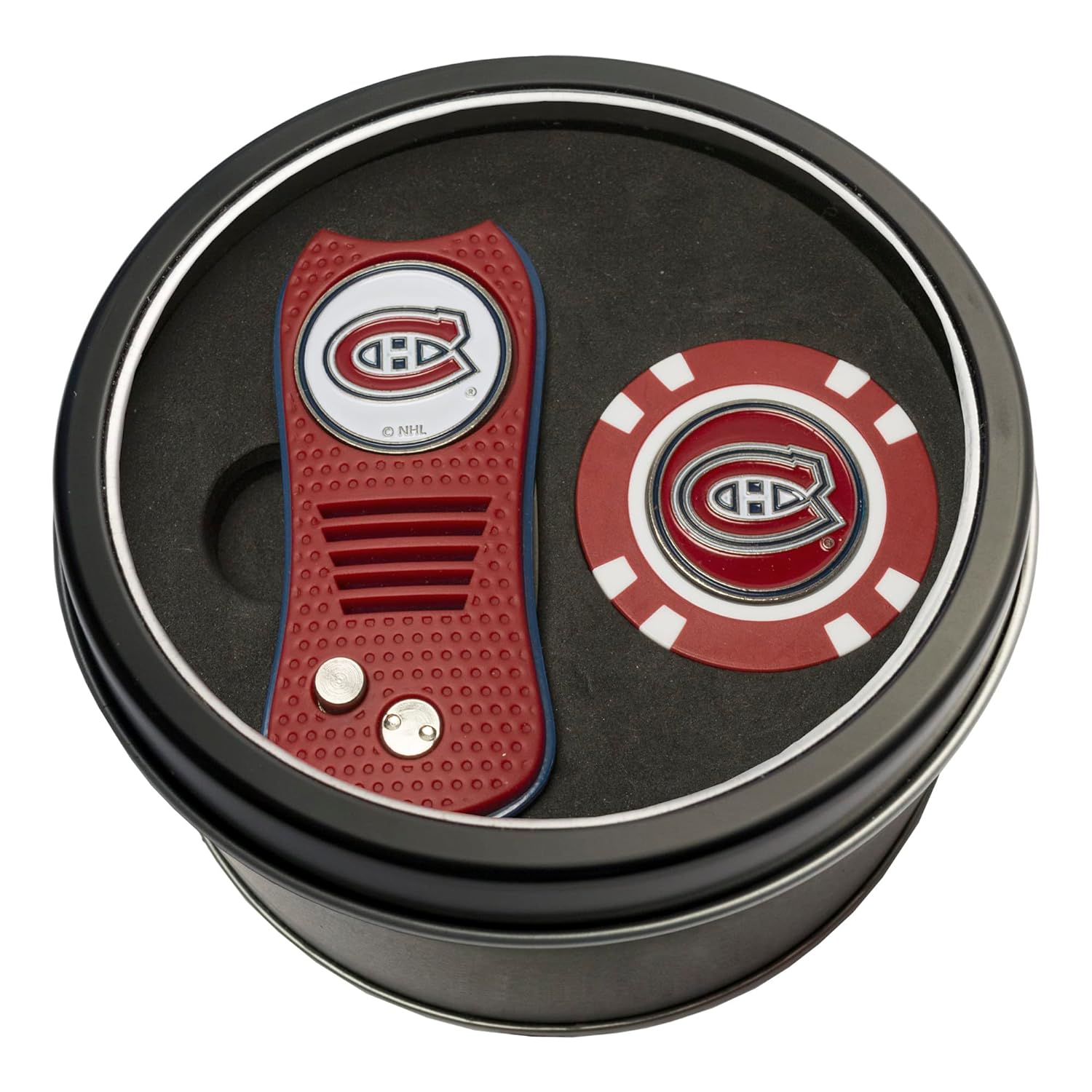 Team Golf Team Golf NHL Montreal Canadiens Tin Gift Set with Retractable Divot Tool and Double-Sided Enamel Ball Markers for Golf Enthusiasts