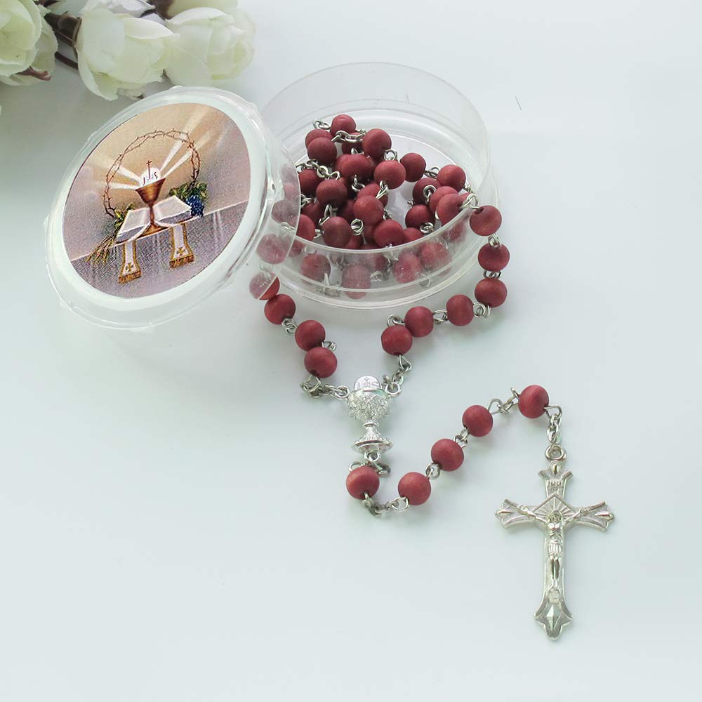 WE WE First Holy Communion Red Scented Rosary Favor Set of 12 with Gift Box and Organza Bag Perfect for Celebrations