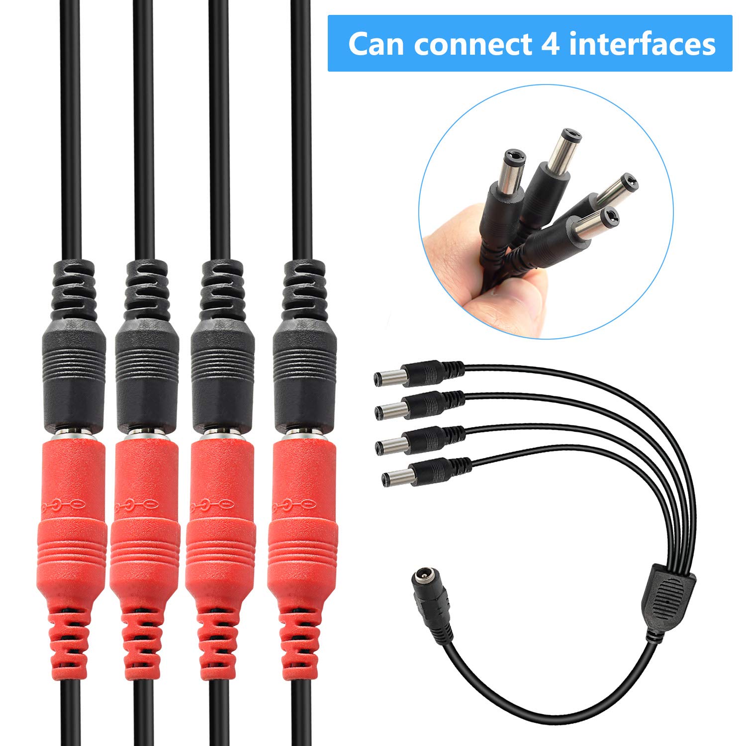 Saisn DC Power Y Splitter Cable 1 Female to 4 Male Plug for CCTV Camera Efficient Power Distribution - View 2 of 7