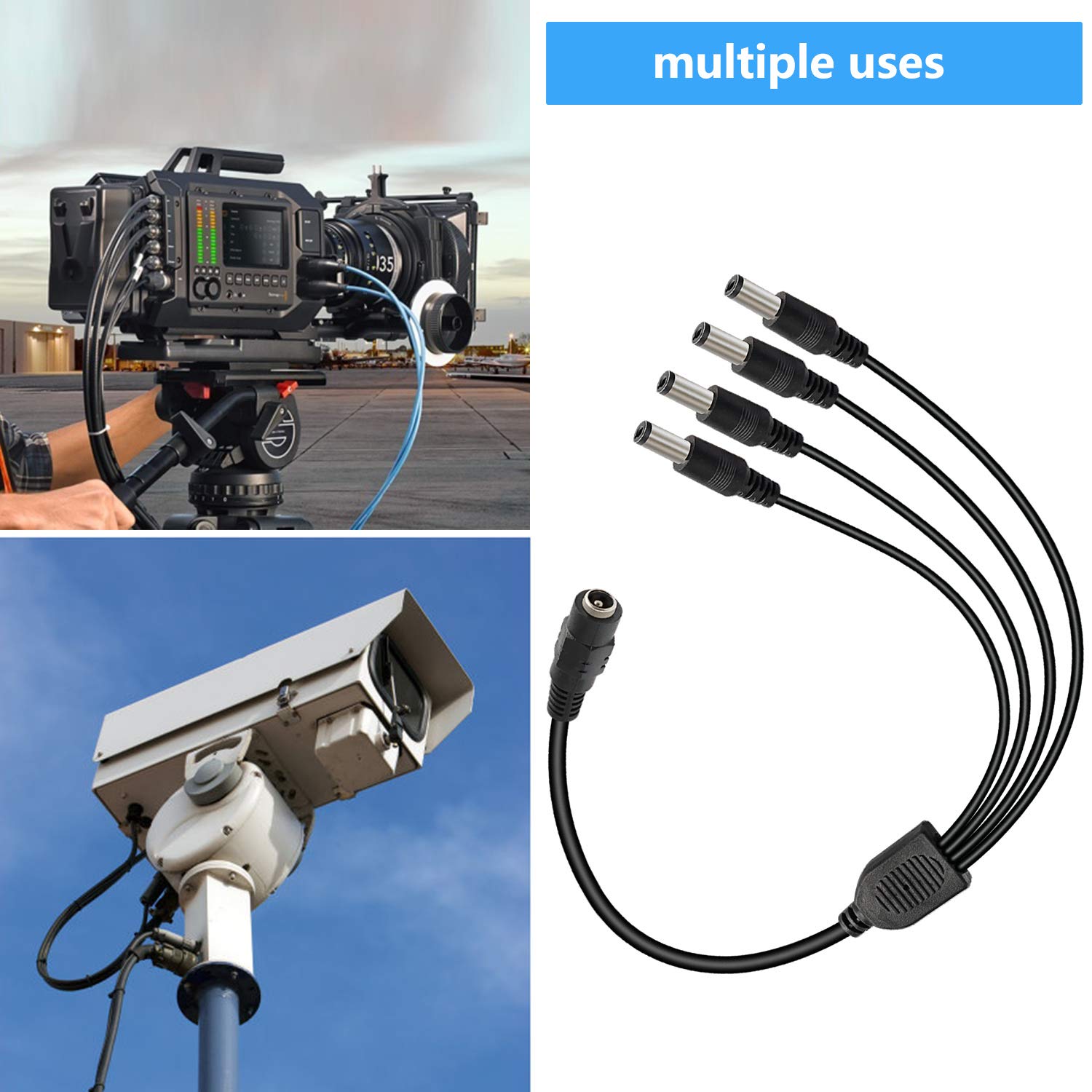 Saisn DC Power Y Splitter Cable 1 Female to 4 Male Plug for CCTV Camera Efficient Power Distribution - View 3 of 7