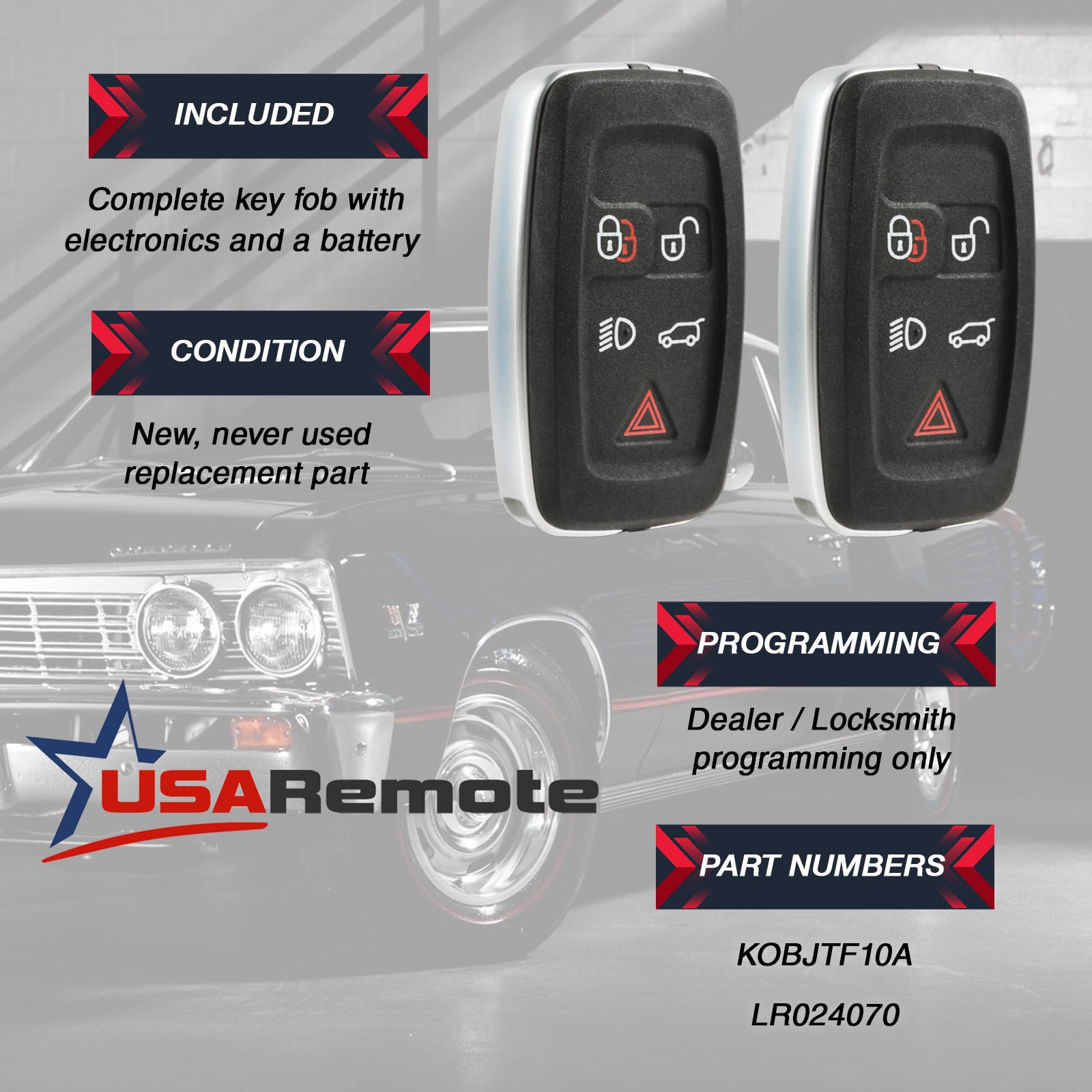 Car Key Fob Keyless Entry Smart Remote for Land Rover Range Rover Sport Evoque Set of 2 LR024070 - View 3 of 6