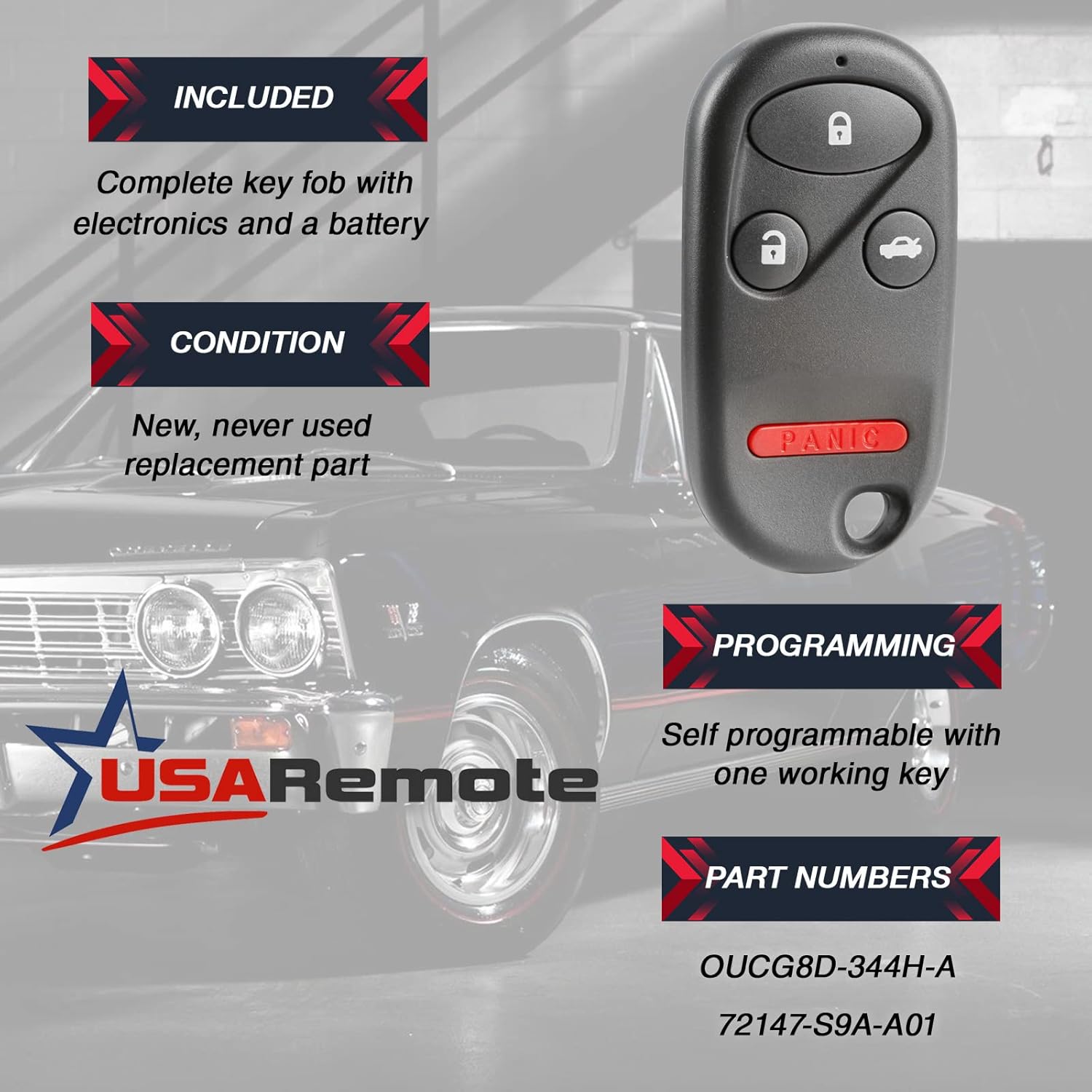 USARemote Keyless Entry Remote Key Fob for 2002 2003 2004 Honda CR-V OUCG8D-344H-A - View 3 of 6