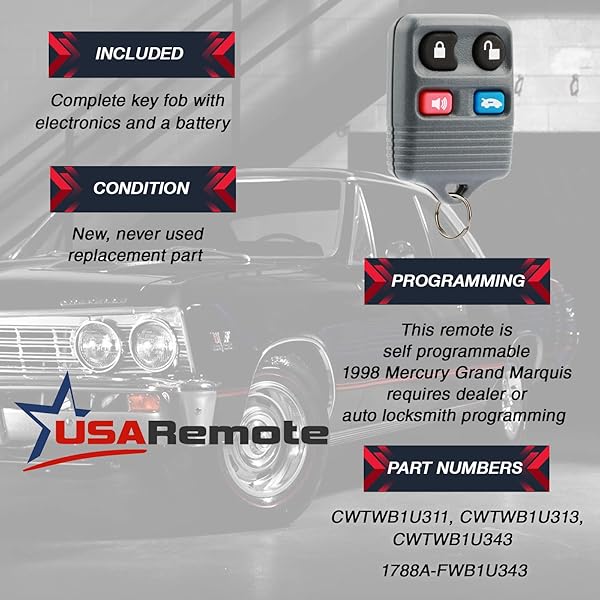 USARemote Car Key Fob Keyless Entry Remote for Ford Crown Victoria Lincoln Continental Mark VIII Town Car Mercury Grand Marquis CWTWB1U343 - View 4 of 7
