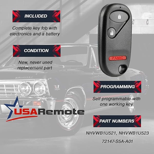 USARemote Car Key Fob Keyless Entry Remote for Honda Civic and Pilot 2001 to 2007 with Instructions NHVWB1U521 NHVWB1U523 - View 5 of 8
