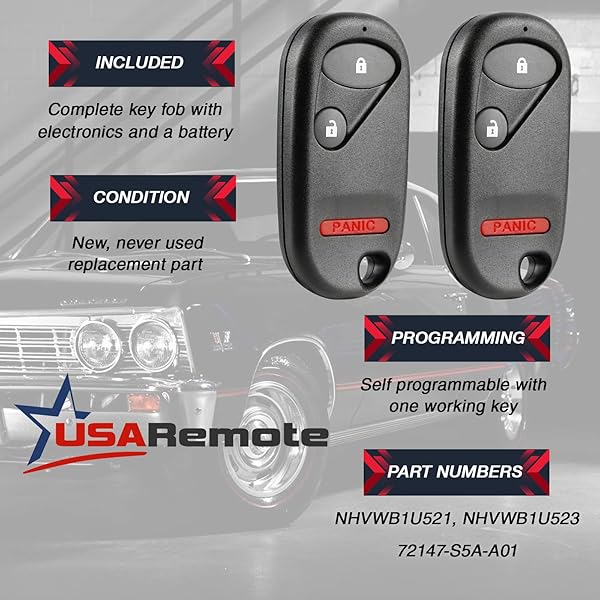 USARemote Key Fob Keyless Entry Remote for Honda Civic and Pilot 2001 to 2007 with Instructions NHVWB1U521 NHVWB1U523 - View 4 of 7