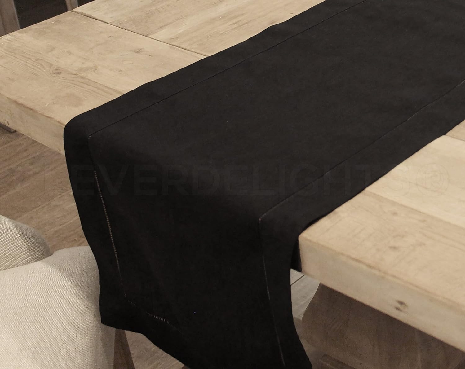 CleverDelights CleverDelights Black Linen Hemstitch Table Runner 16 x 90 Inches 100 Percent Linen for Elegant Dining Decor - View 3 of 4