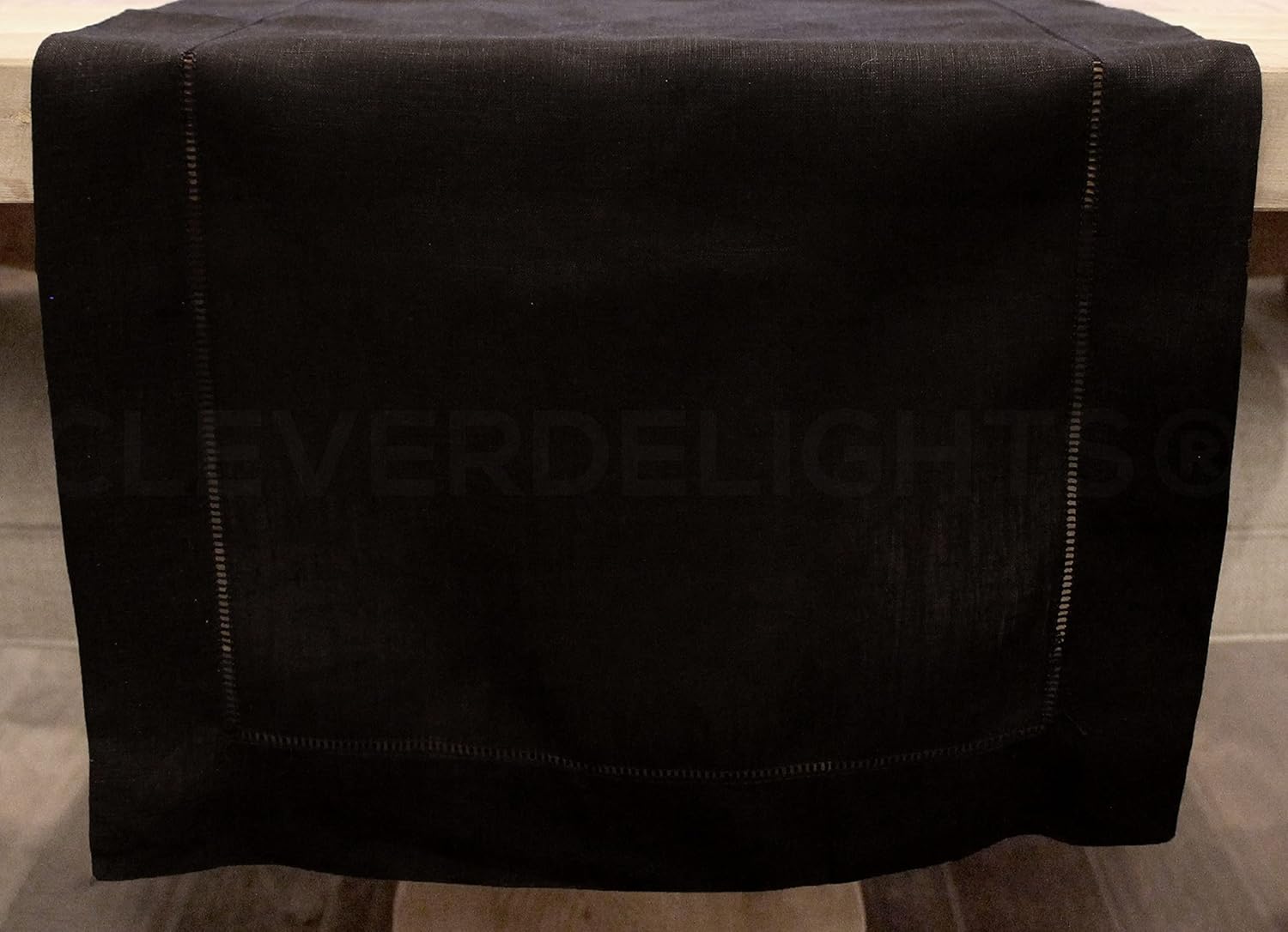 CleverDelights CleverDelights Black Linen Hemstitch Table Runner 16 x 90 Inches 100 Percent Linen for Elegant Dining Decor - View 4 of 4