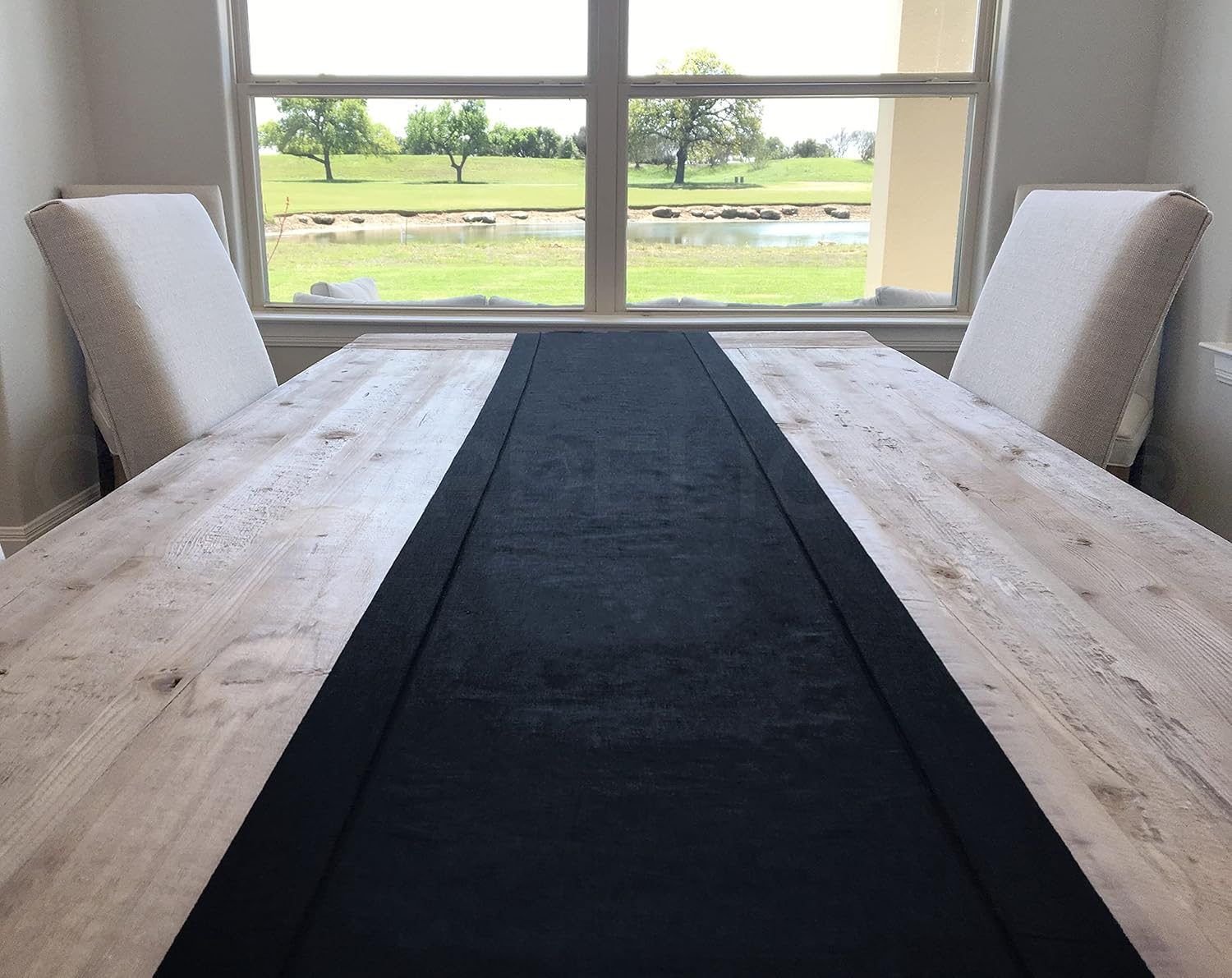 CleverDelights CleverDelights Black Linen Hemstitch Table Runner 16 x 90 Inches 100 Percent Linen for Elegant Dining Decor