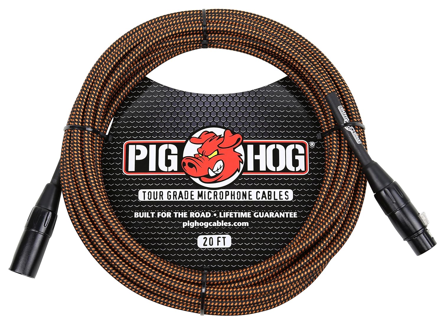Pig Hog PHM20ORG 20 Feet Black Orange Woven High Performance XLR Microphone Cable