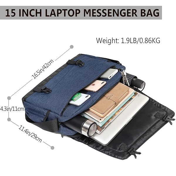 VX VONXURY Durable Blue Water Resistant Mens Messenger Bag for 15.6 Inch Laptop by Vonxury - View 3 of 8