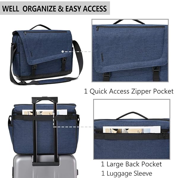 VX VONXURY Durable Blue Water Resistant Mens Messenger Bag for 15.6 Inch Laptop by Vonxury - View 4 of 8