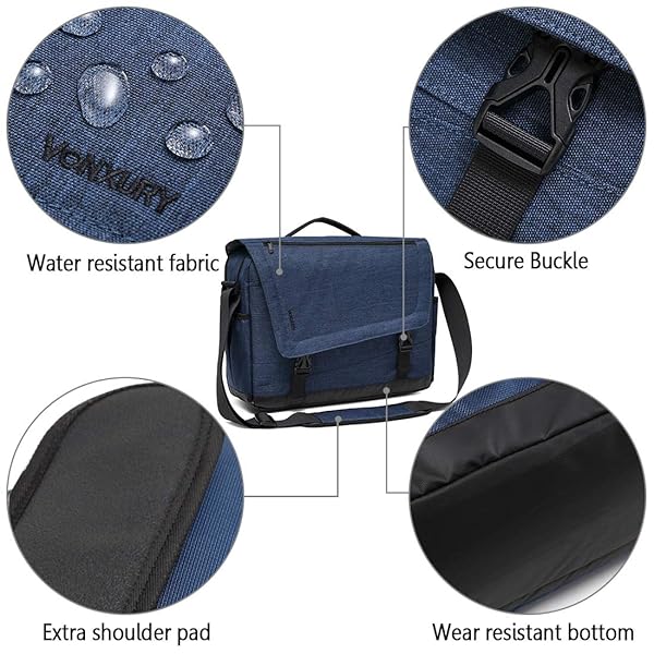 VX VONXURY Durable Blue Water Resistant Mens Messenger Bag for 15.6 Inch Laptop by Vonxury - View 5 of 8