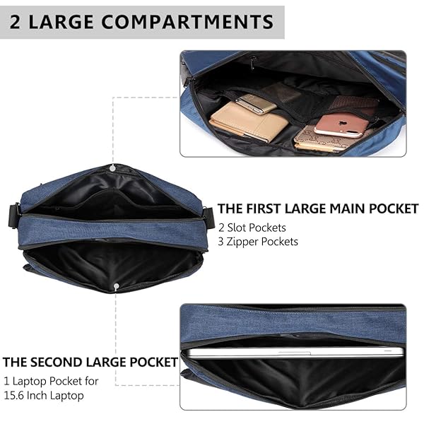 VX VONXURY Durable Blue Water Resistant Mens Messenger Bag for 15.6 Inch Laptop by Vonxury - View 6 of 8