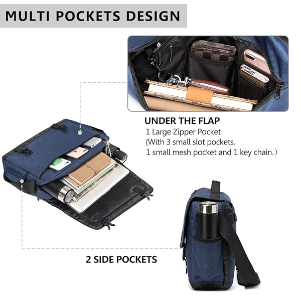 VX VONXURY Durable Blue Water Resistant Mens Messenger Bag for 15.6 Inch Laptop by Vonxury - View 7 of 8