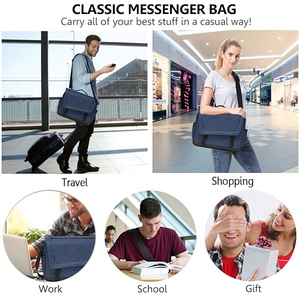 VX VONXURY Durable Blue Water Resistant Mens Messenger Bag for 15.6 Inch Laptop by Vonxury - View 8 of 8