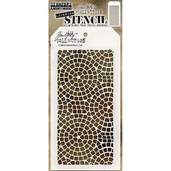 Stampers Anonymous Tim Holtz Mosaic Stencil - Art Gone Wild | Durable Synthetic Material, 28.4x11.4 cm for Creative Projects