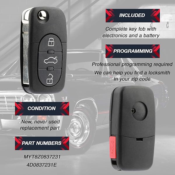 USARemote Car Flip Key Fob Keyless Entry Remote Set of 2 for 2002 2003 2004 Audi A4 A6 A8 Allroad Cabriolet RS6 S4 S6 S8 TT Quattro - View 5 of 8