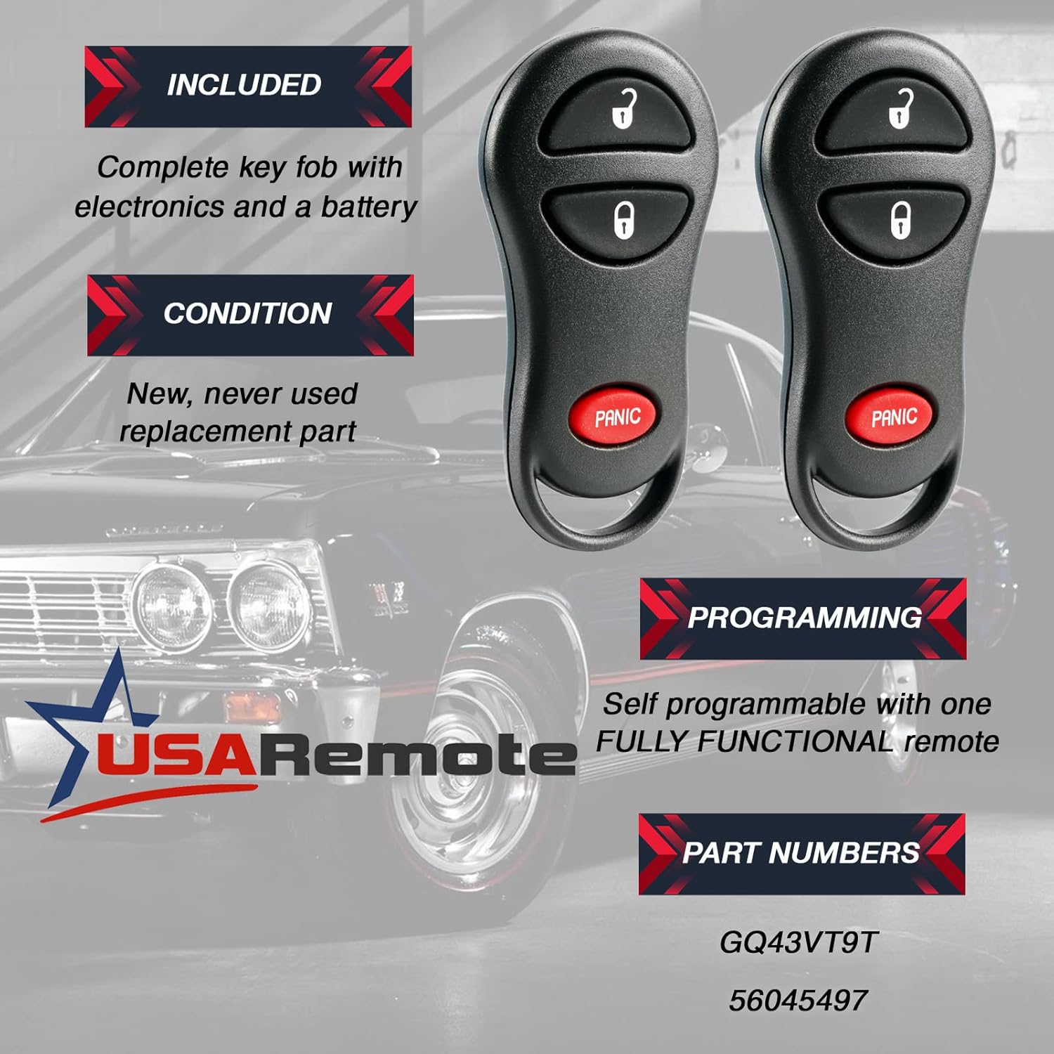 USARemote Car Key Fob Keyless Entry Remote Set of 2 for Dodge Ram Dakota Durango 1999-2002 GQ43VT9T 56045497 - View 3 of 7
