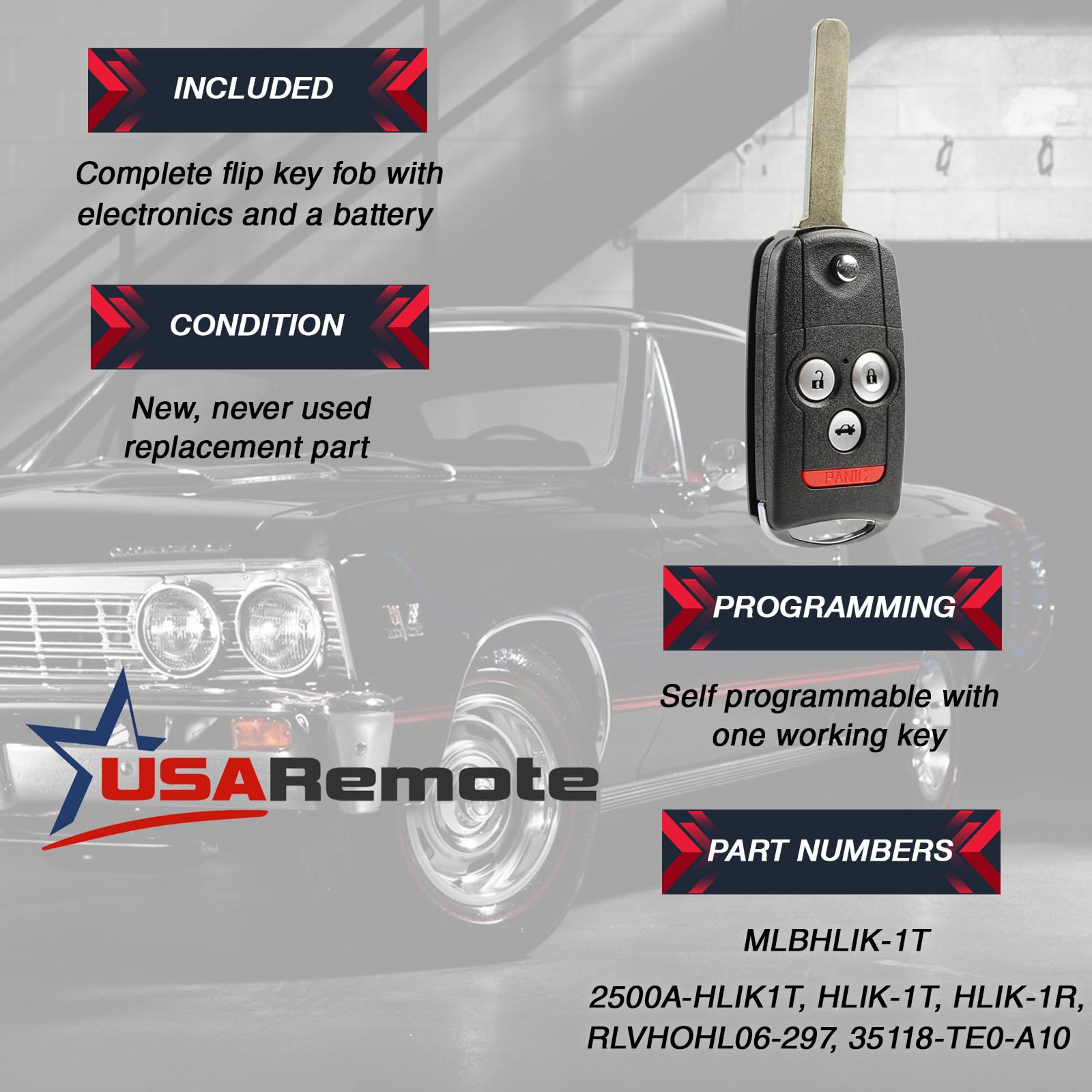 USARemote Car Flip Key Fob Keyless Entry Remote for 2009-2014 Acura TL TSX and 2010-2013 Acura ZDX MLBHLIK-1T 2500A-HLIK1T - View 3 of 6