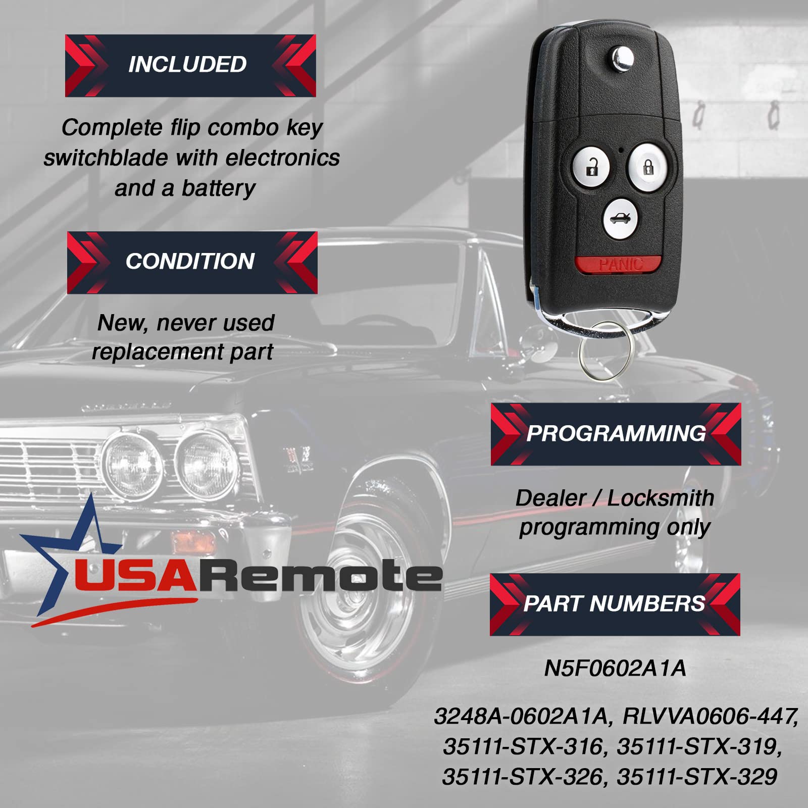 Car Key Fob Keyless Entry Flip Remote Set of 2 for 2007-2013 Acura MDX RDX N5F0602A1A - View 3 of 6