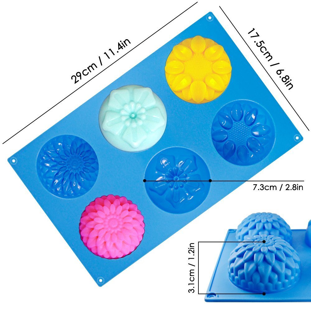 SENHAI SENHAI 6 Cavity Silicone Flower Cake Molds 3 Pack Fondant Ice Cube Trays for Homemade Cakes Chocolates Cupcakes Purple Blue Pink - View 3 of 8