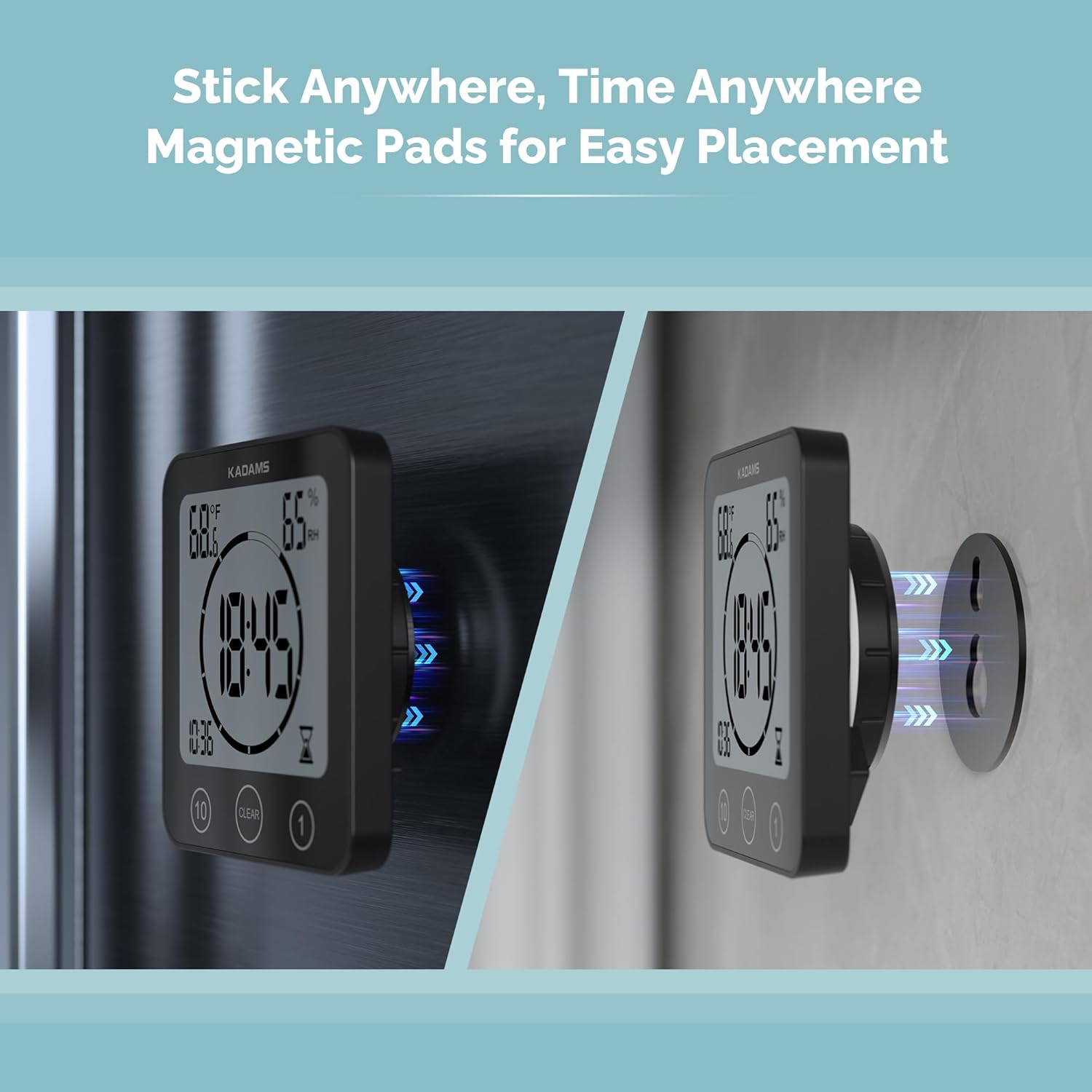 KADAMS KADAMS Waterproof Digital Bathroom Shower Kitchen Wall Clock Timer with Alarm Touch Screen Temperature Humidity Suction Cup Black - View 7 of 9