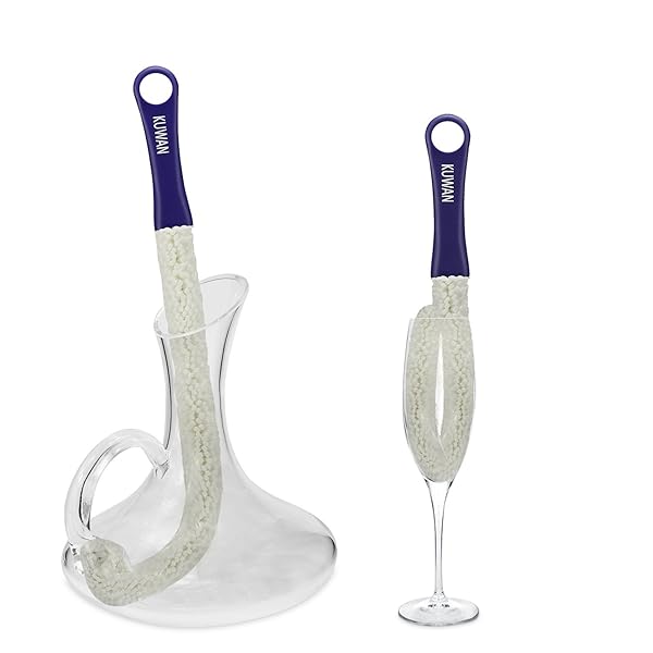 KUWAN KUWAN Multi-Function Bottle Cleaning Brush: Flexible Scourer for Decanters, Goblets, Glasses & Cups - Long Handle Tool