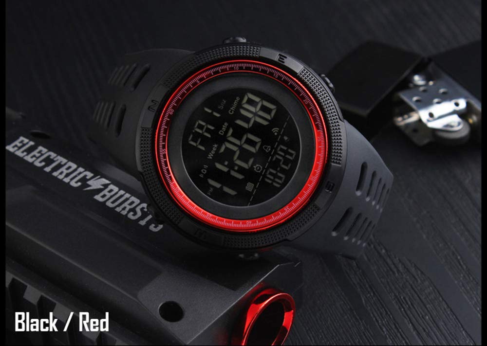Fanmis Mens Digital LED Sports Watch Military Multifunction Water Resistant Dual Time Alarm Countdown Back Light Simple Design Black Red - View 5 of 7
