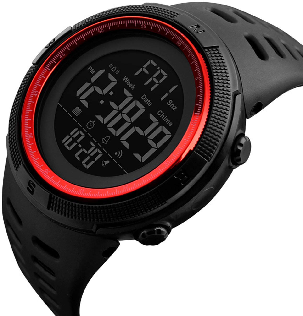 Fanmis Mens Digital LED Sports Watch Military Multifunction Water Resistant Dual Time Alarm Countdown Back Light Simple Design Black Red - View 6 of 7
