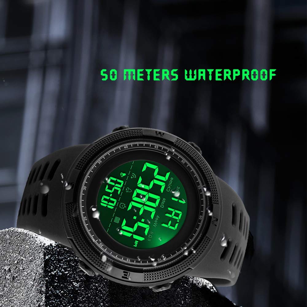 Fanmis Mens Digital LED Sports Watch Military Multifunction Waterproof Dual Time Alarm Backlight Simple Design 50M Water Resistant - View 3 of 7