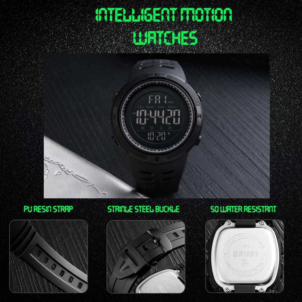 Fanmis Mens Digital LED Sports Watch Military Multifunction Waterproof Dual Time Alarm Backlight Simple Design 50M Water Resistant - View 4 of 7