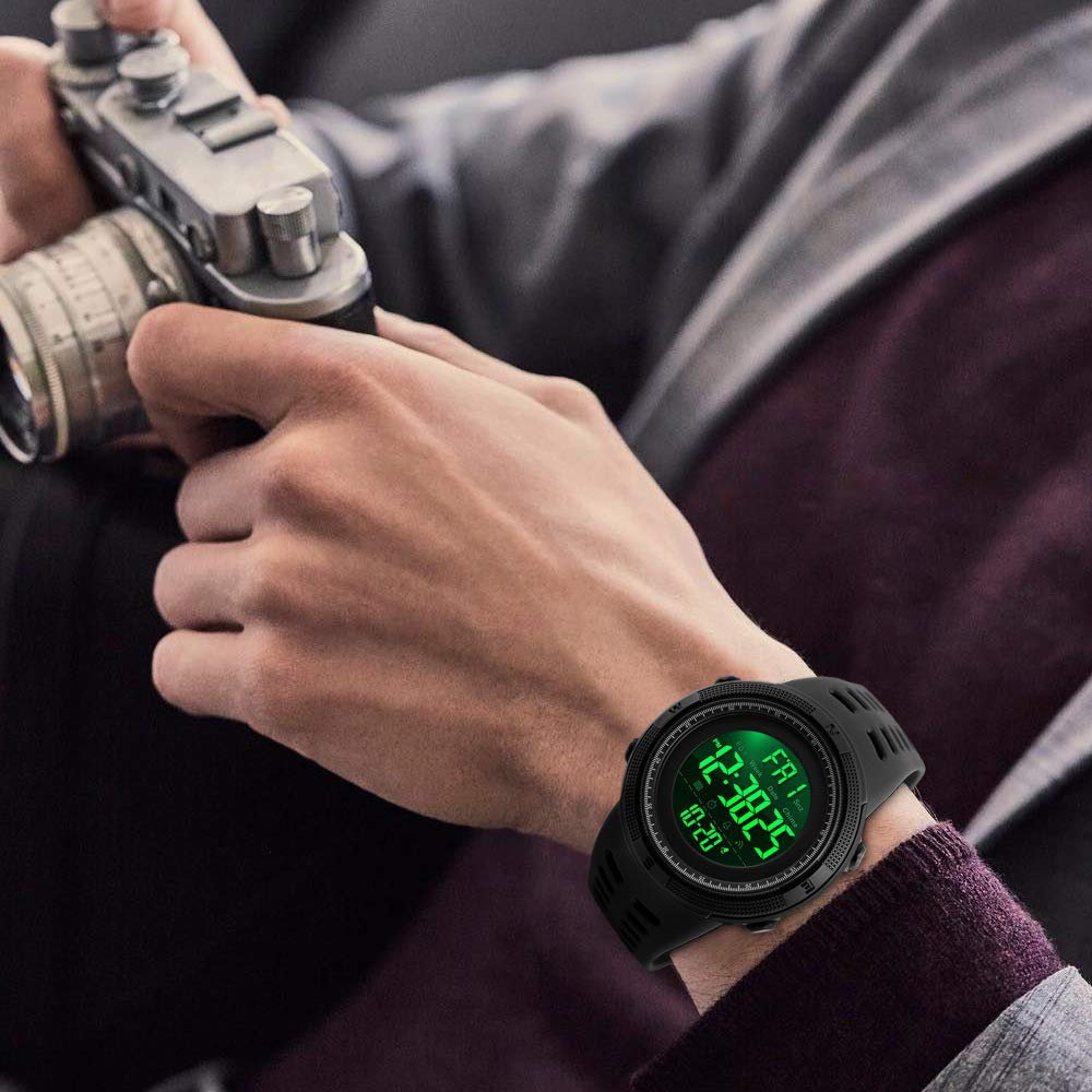 Fanmis Mens Digital LED Sports Watch Military Multifunction Waterproof Dual Time Alarm Backlight Simple Design 50M Water Resistant - View 5 of 7