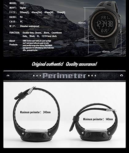 Fanmis Mens Digital LED Sports Watch Military Multifunction Waterproof Dual Time Alarm Backlight Simple Design 50M Water Resistant - View 6 of 7